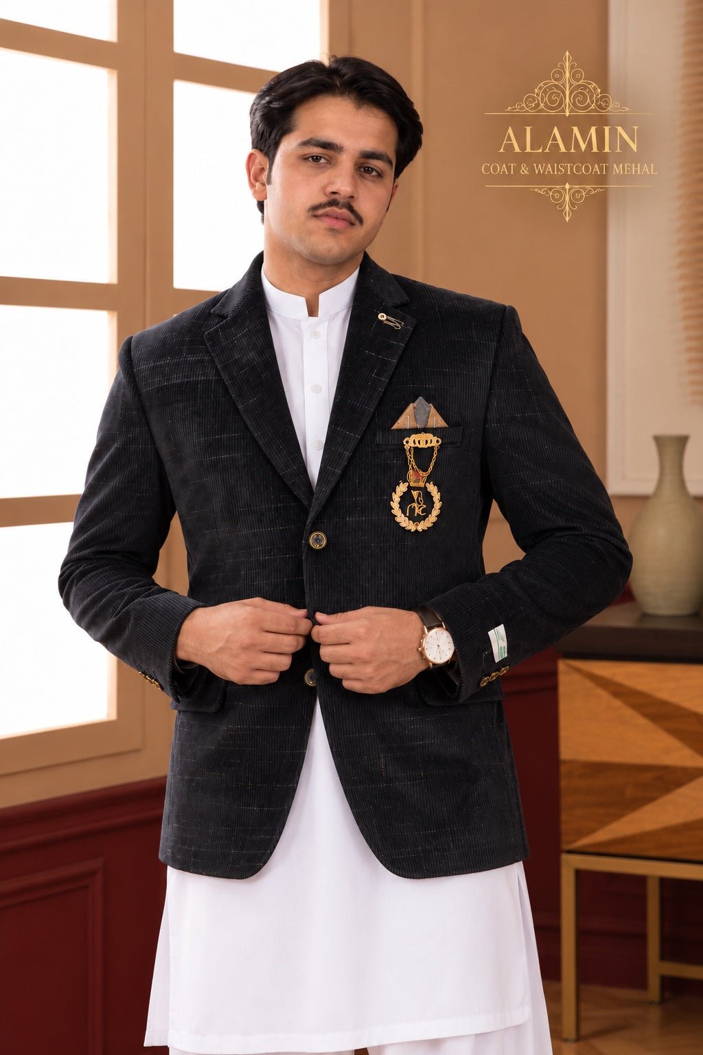 Black Velvet Coat - Al amin coat and waistcoat mehal
