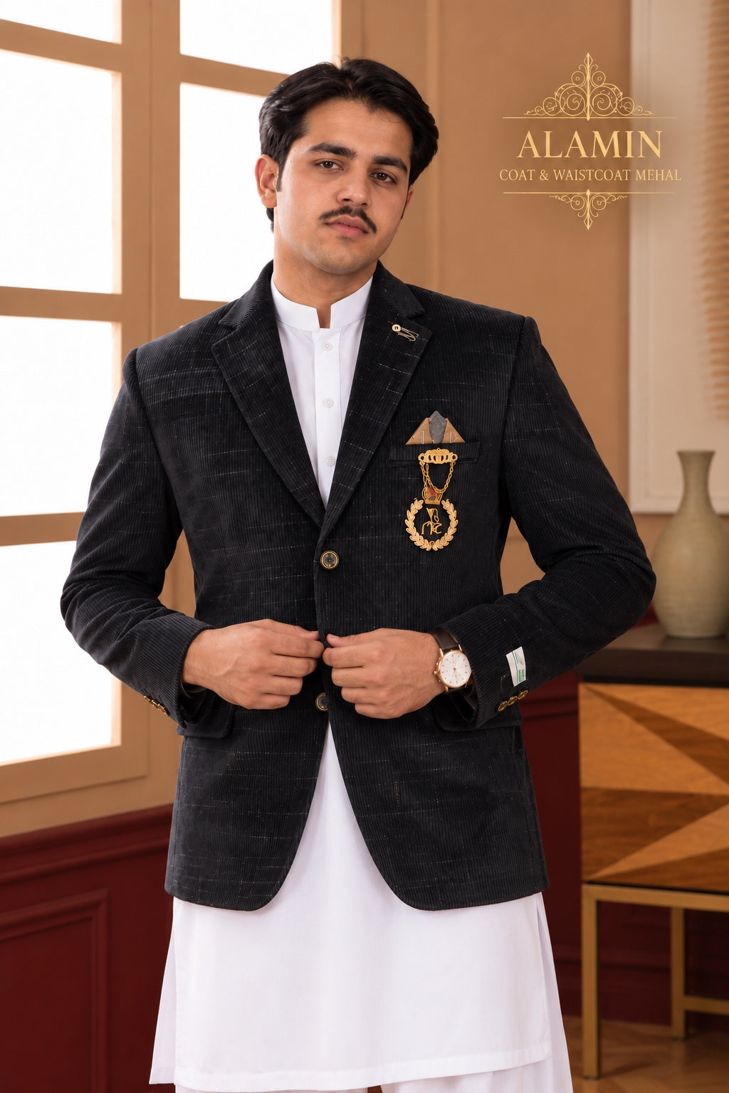 Black Velvet Coat close front view