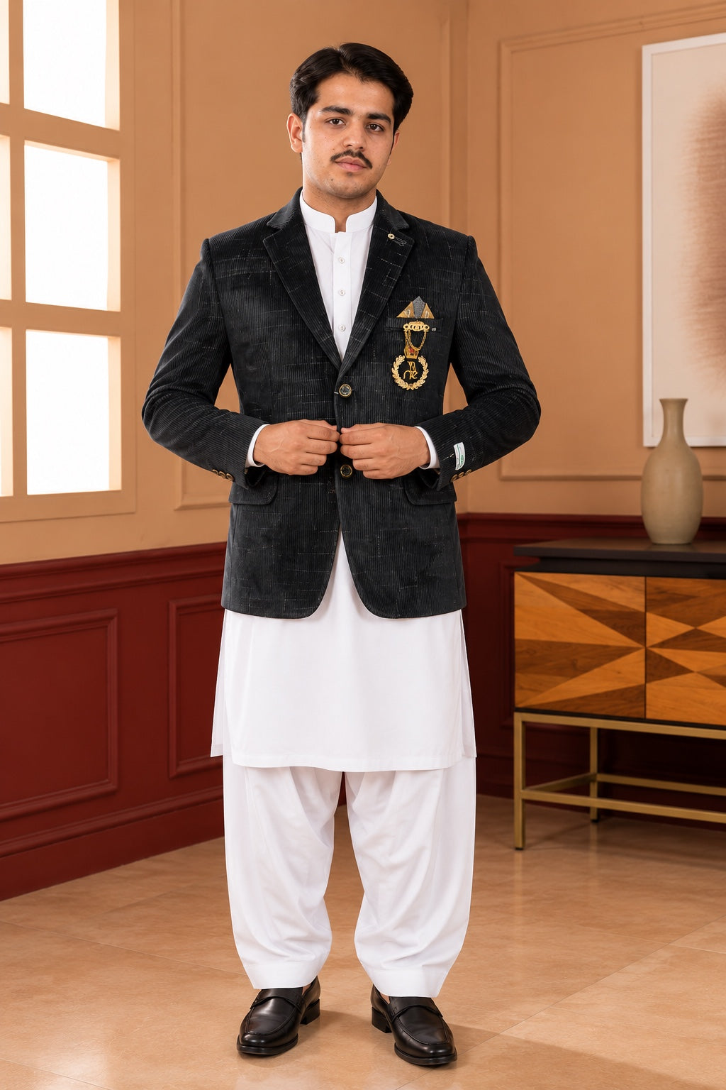 Black Velvet Coat full length front view