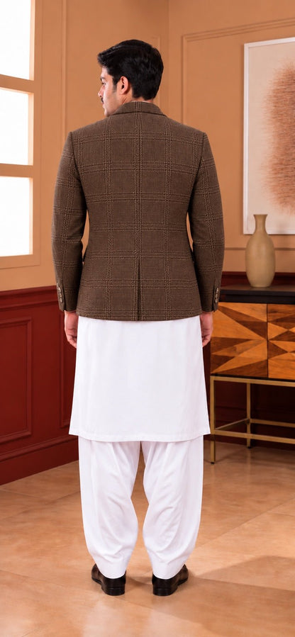 Brown Plaid Blazer - Al amin coat and waistcoat mehal