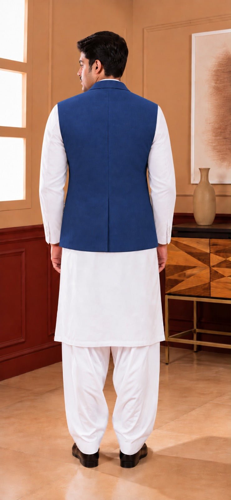 Classic Coat Collar Waistcoat – Light Gray & Royal Blue - Al amin coat and waistcoat mehal