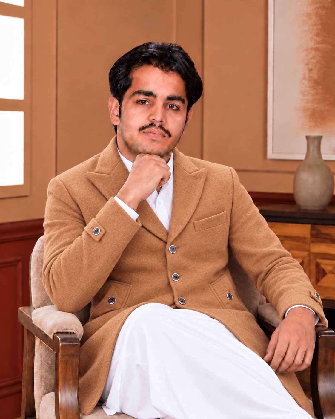 Classic Single-Breasted Long Coat – Black, Camel & Grey - Al amin coat and waistcoat mehal