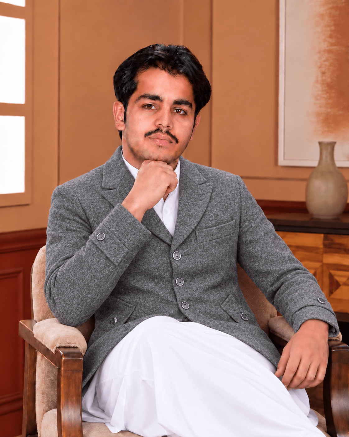 Classic Single-Breasted Long Coat – Black, Camel & Grey - Al amin coat and waistcoat mehal