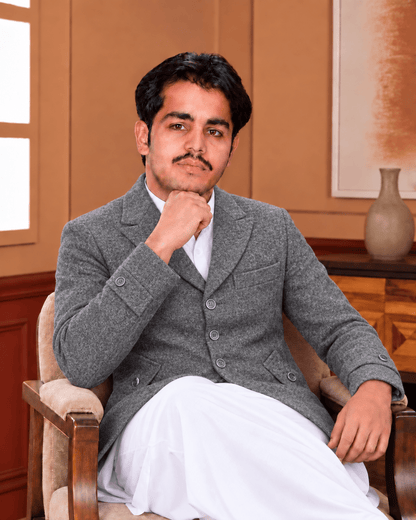 Classic Single-Breasted Long Coat – Black, Camel & Grey - Al amin coat and waistcoat mehal