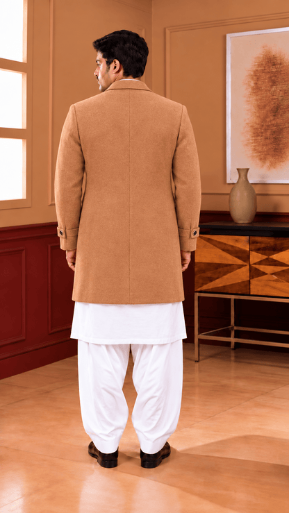 Classic Single-Breasted Long Coat – Black, Camel & Grey - Al amin coat and waistcoat mehal