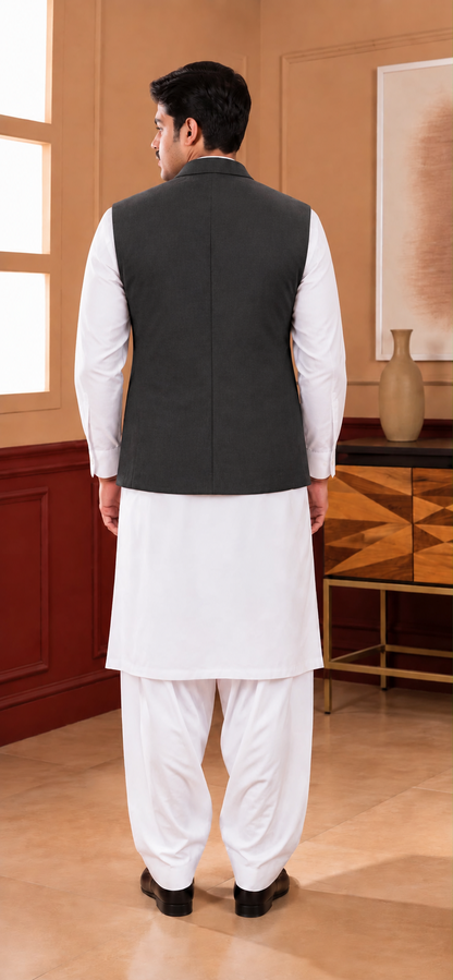 Black coat-collar waistcoat back view