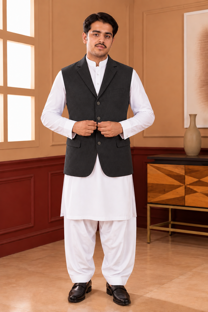 Black coat-collar waistcoat front view