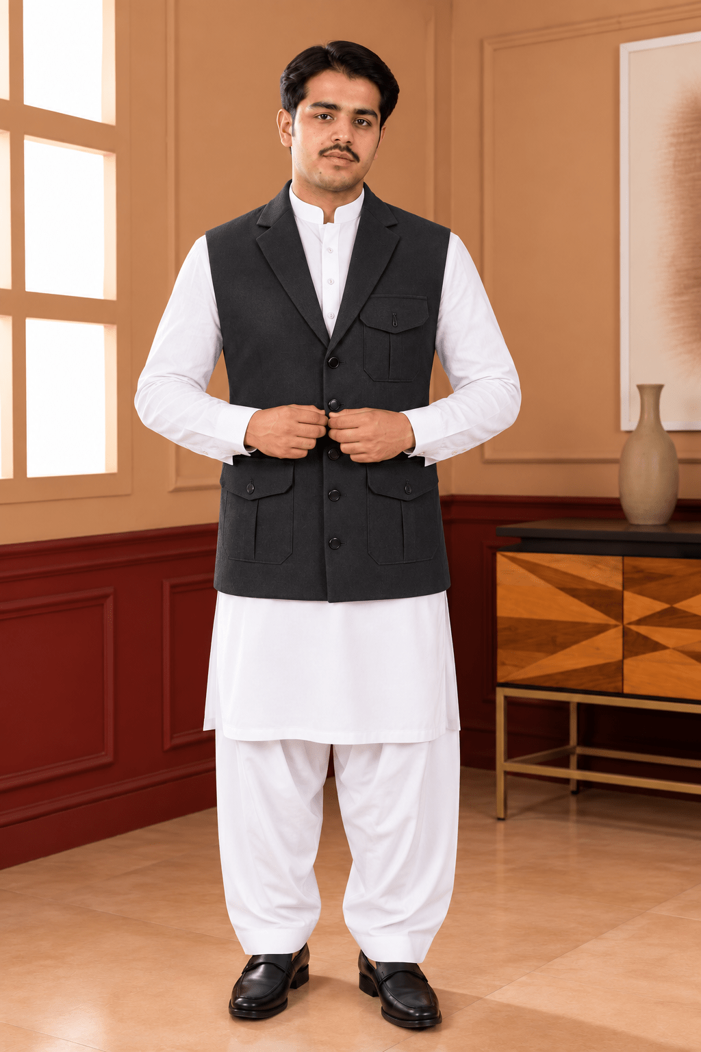 Coat Collar Waistcoat Black - Al amin coat and waistcoat mehal