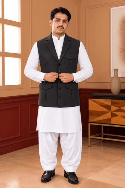 Coat Collar Waistcoat Black - Al amin coat and waistcoat mehal