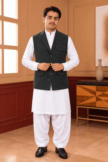 Coat Collar Waistcoat Black - Al amin coat and waistcoat mehal