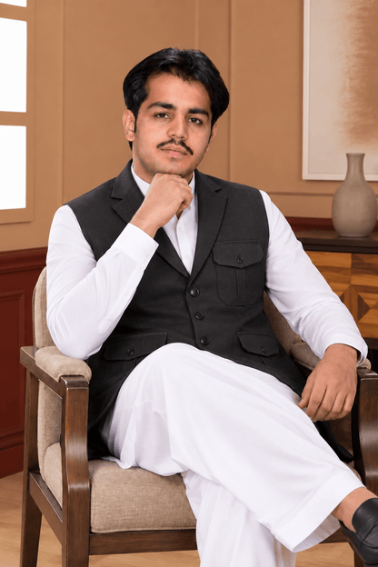 Coat Collar Waistcoat Black - Al amin coat and waistcoat mehal
