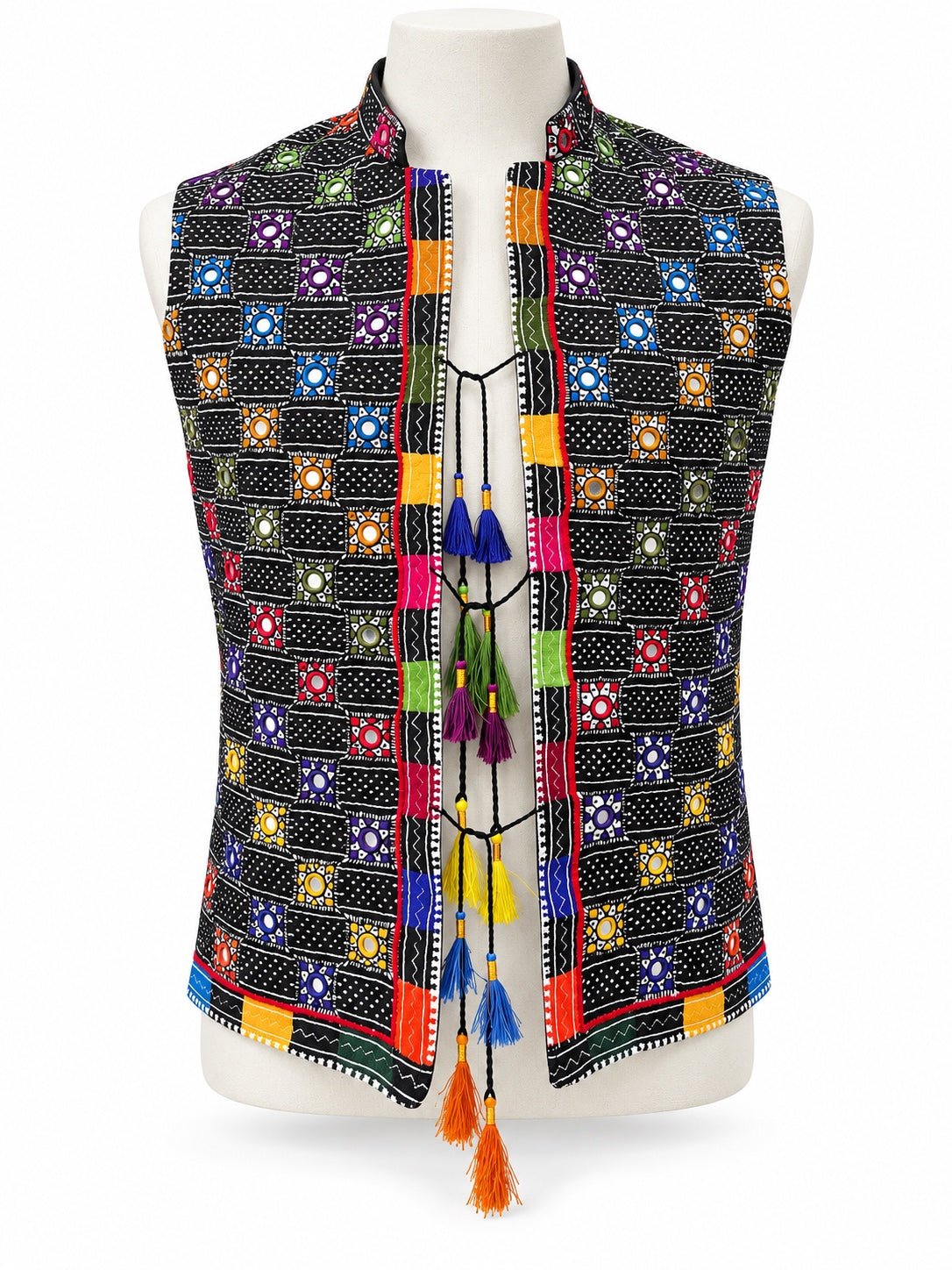 Handmade Balochi Waistcoat – Black Multicolour - Al amin coat and waistcoat mehal