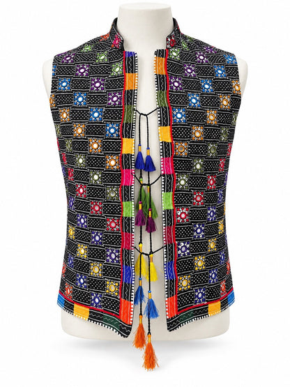 Handmade Balochi Waistcoat – Black Multicolour - Al amin coat and waistcoat mehal