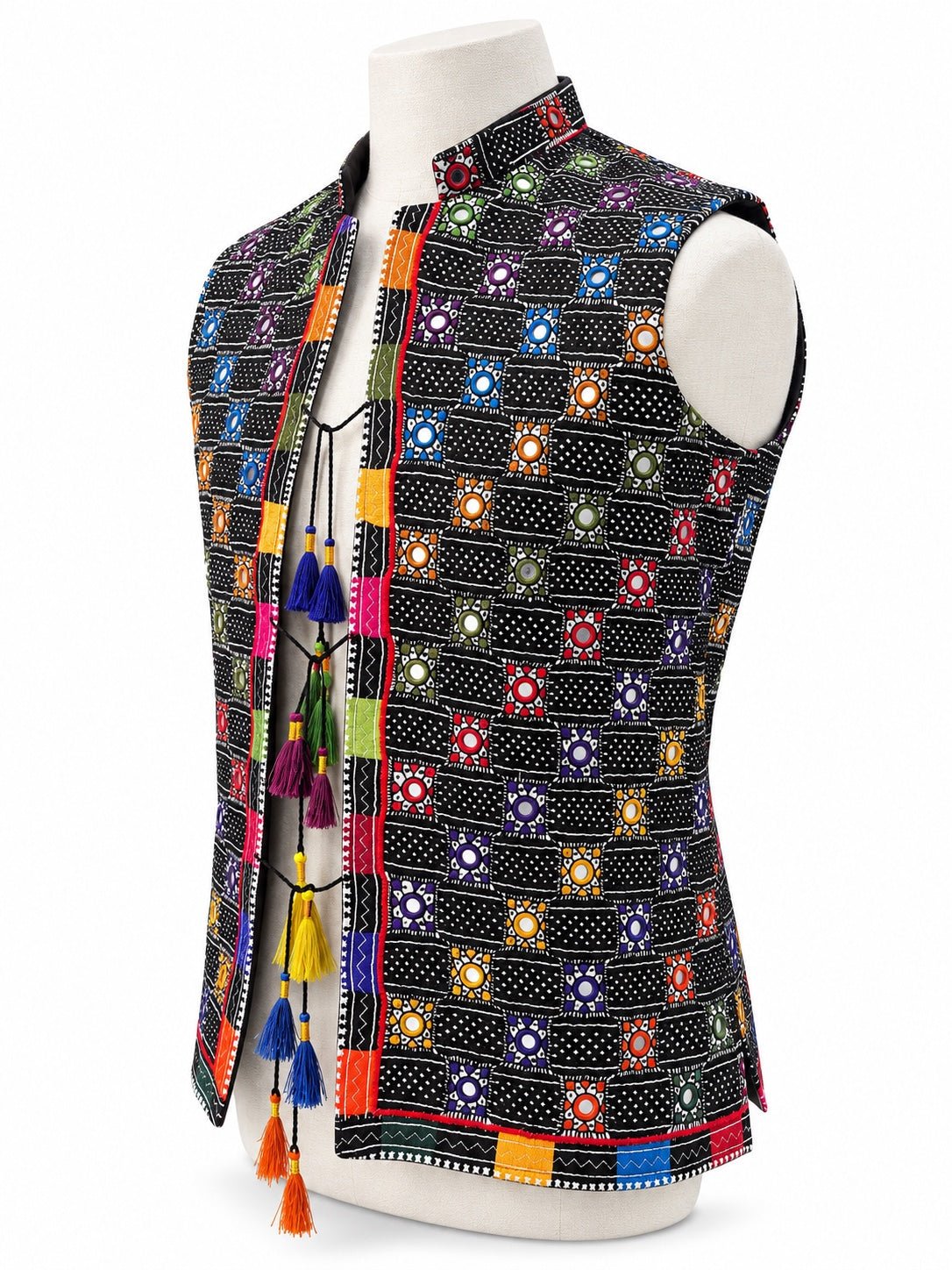 Handmade Balochi Waistcoat – Black Multicolour - Al amin coat and waistcoat mehal