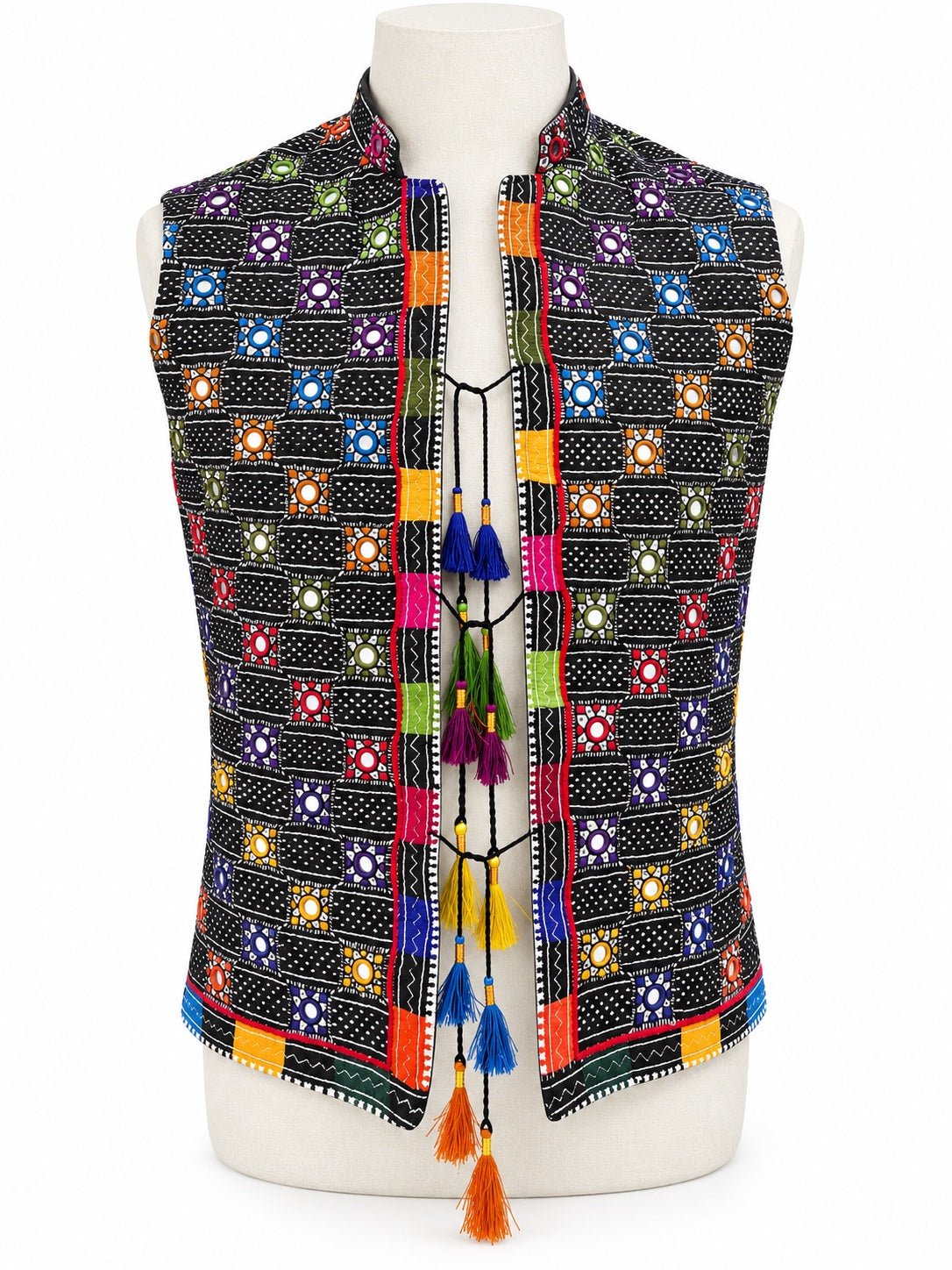 Handmade Balochi Waistcoat – Black Multicolour - Al amin coat and waistcoat mehal