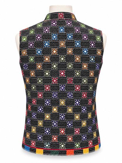 Handmade Balochi Waistcoat – Black Multicolour - Al amin coat and waistcoat mehal