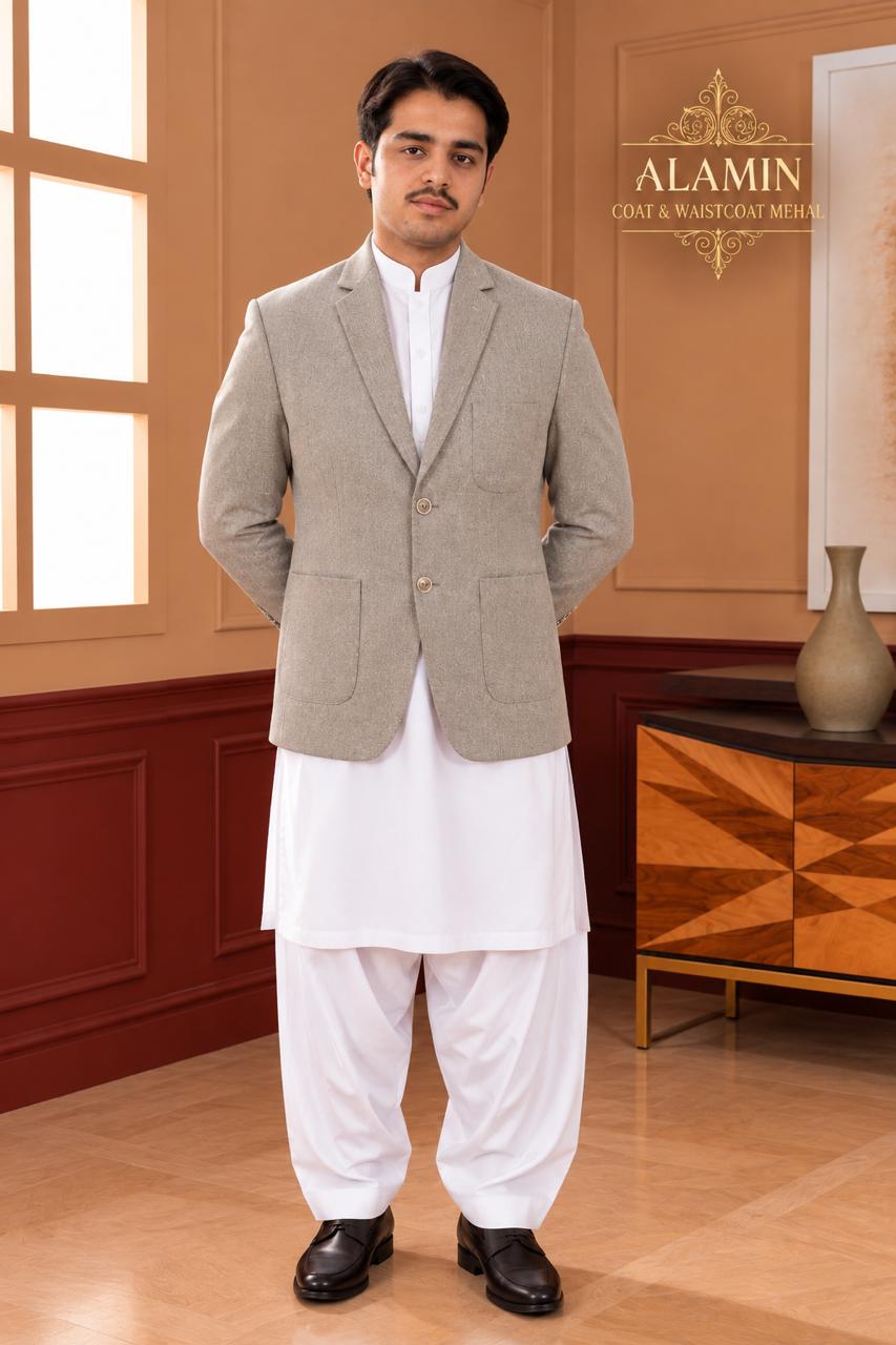Herringbone Woollen Blazer - Al amin coat and waistcoat mehal