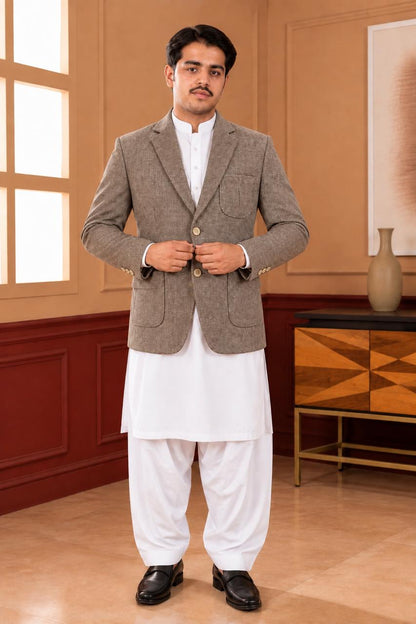 Herringbone Woollen Blazer - Al amin coat and waistcoat mehal