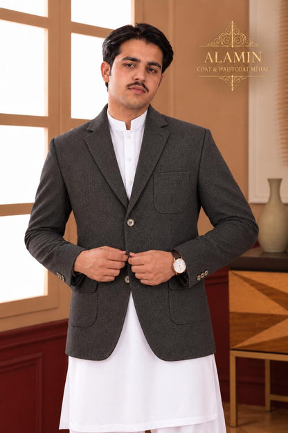 Herringbone Woollen Blazer - Al amin coat and waistcoat mehal
