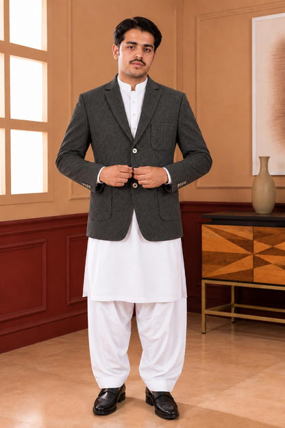 Herringbone Woollen Blazer - Al amin coat and waistcoat mehal