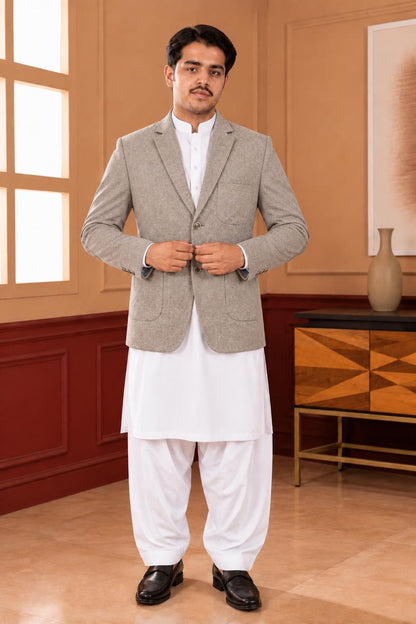 Herringbone Woollen Blazer - Al amin coat and waistcoat mehal