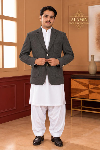 Herringbone Woollen Blazer - Al amin coat and waistcoat mehal