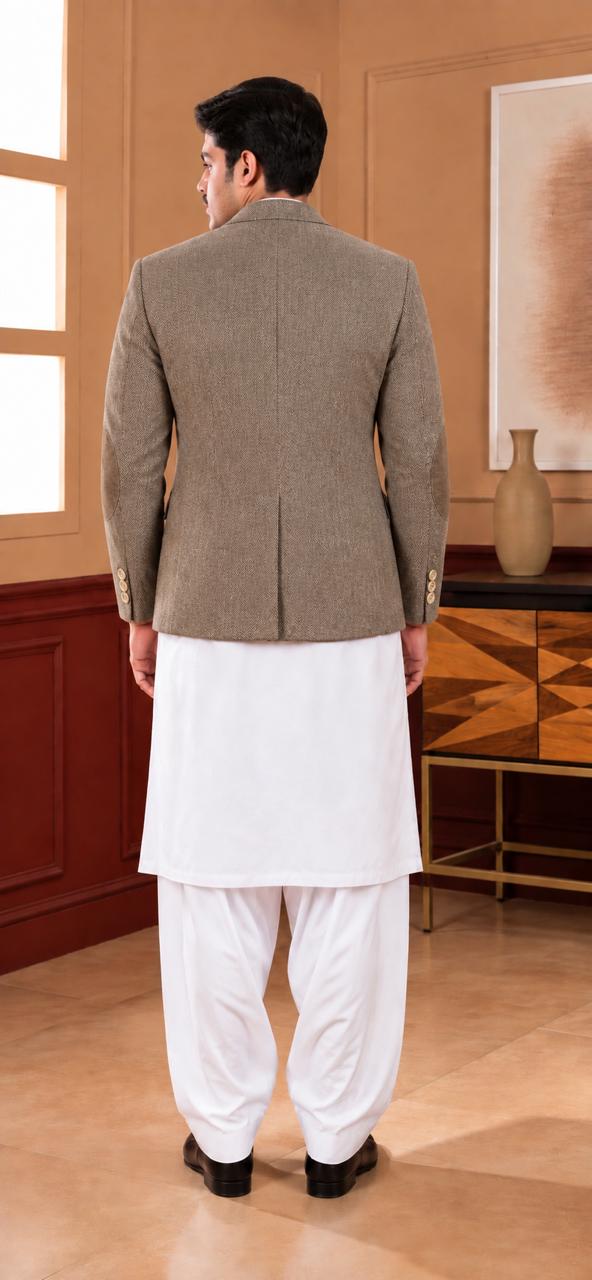 Herringbone Woollen Blazer - Al amin coat and waistcoat mehal