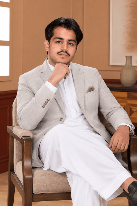 Light Beige Woollen Blazer - Al amin coat and waistcoat mehal
