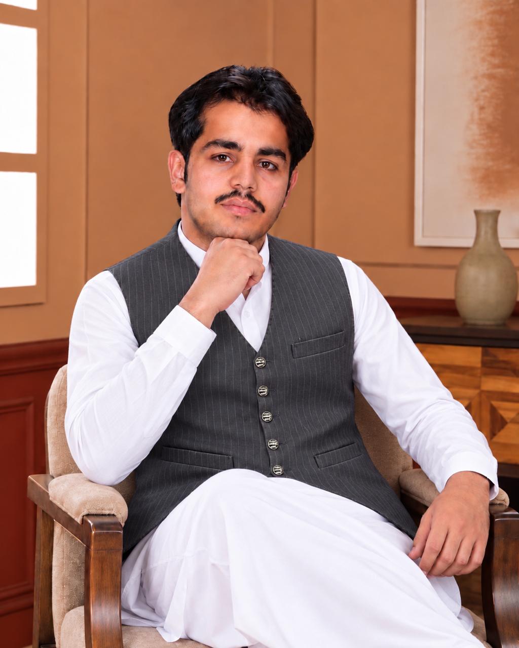 Pinstripe Mandarin Collar Waistcoat - Al amin coat and waistcoat mehal