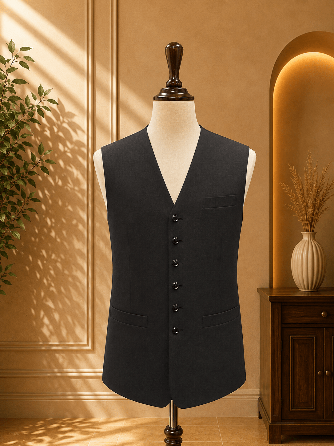 Plain Black Waistcoat - Al amin coat and waistcoat mehal