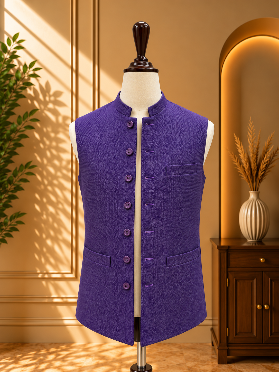 Sherwani Waistcoat in Deep Purple