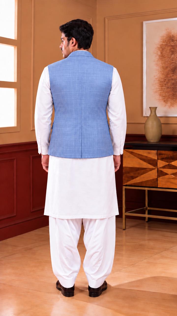 Textured Mandarin Collar Waistcoat - Al amin coat and waistcoat mehal
