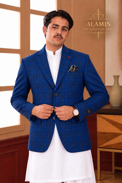 Windowpane Woollen Blazer - Al amin coat and waistcoat mehal