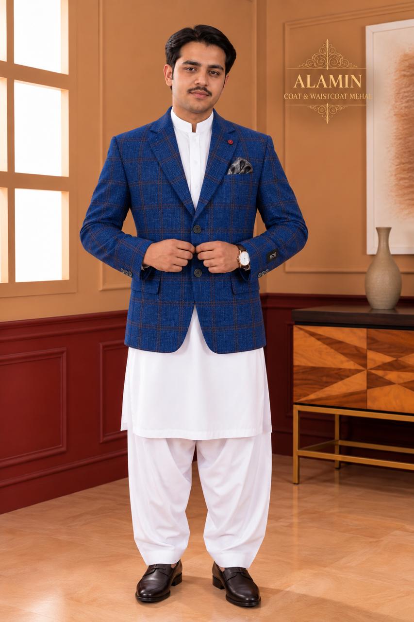 Windowpane Woollen Blazer - Al amin coat and waistcoat mehal