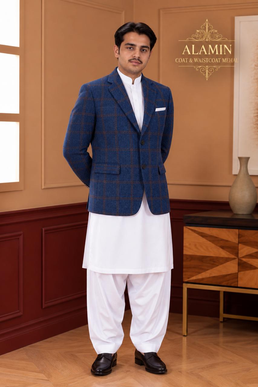 Windowpane Woollen Blazer - Al amin coat and waistcoat mehal