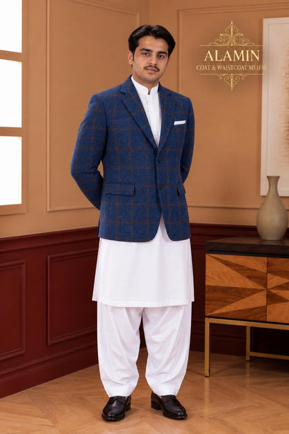 Windowpane Woollen Blazer - Al amin coat and waistcoat mehal