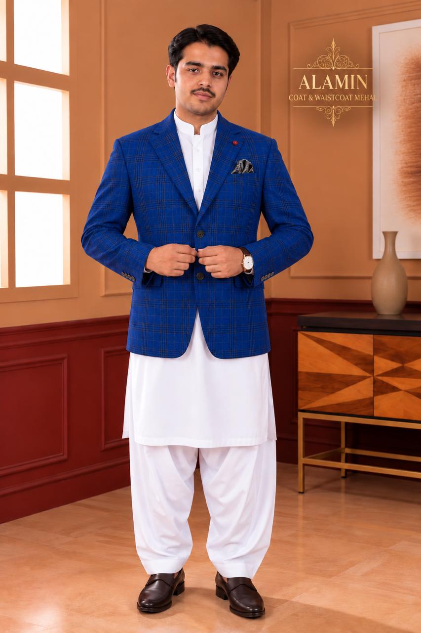 Windowpane Woollen Blazer - Al amin coat and waistcoat mehal