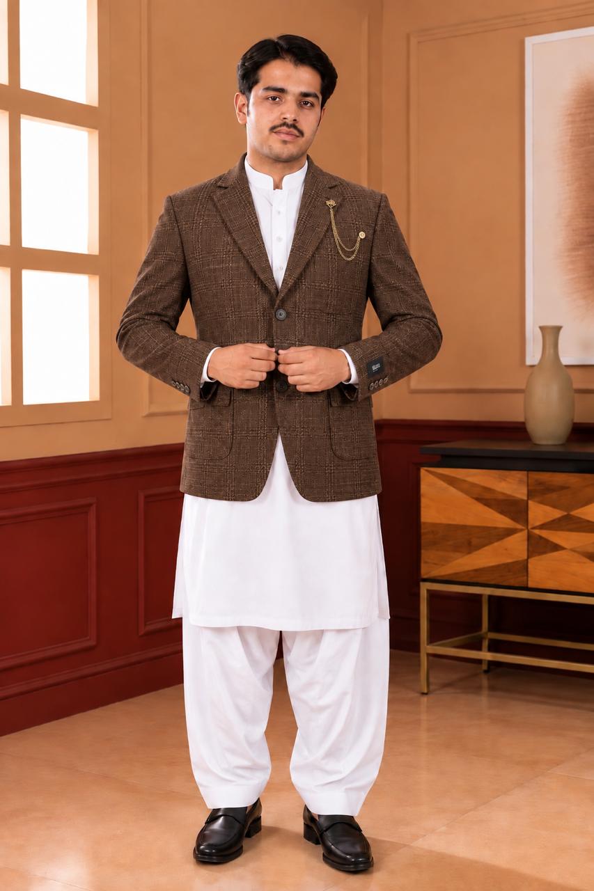 Windowpane Woollen Blazer - Al amin coat and waistcoat mehal
