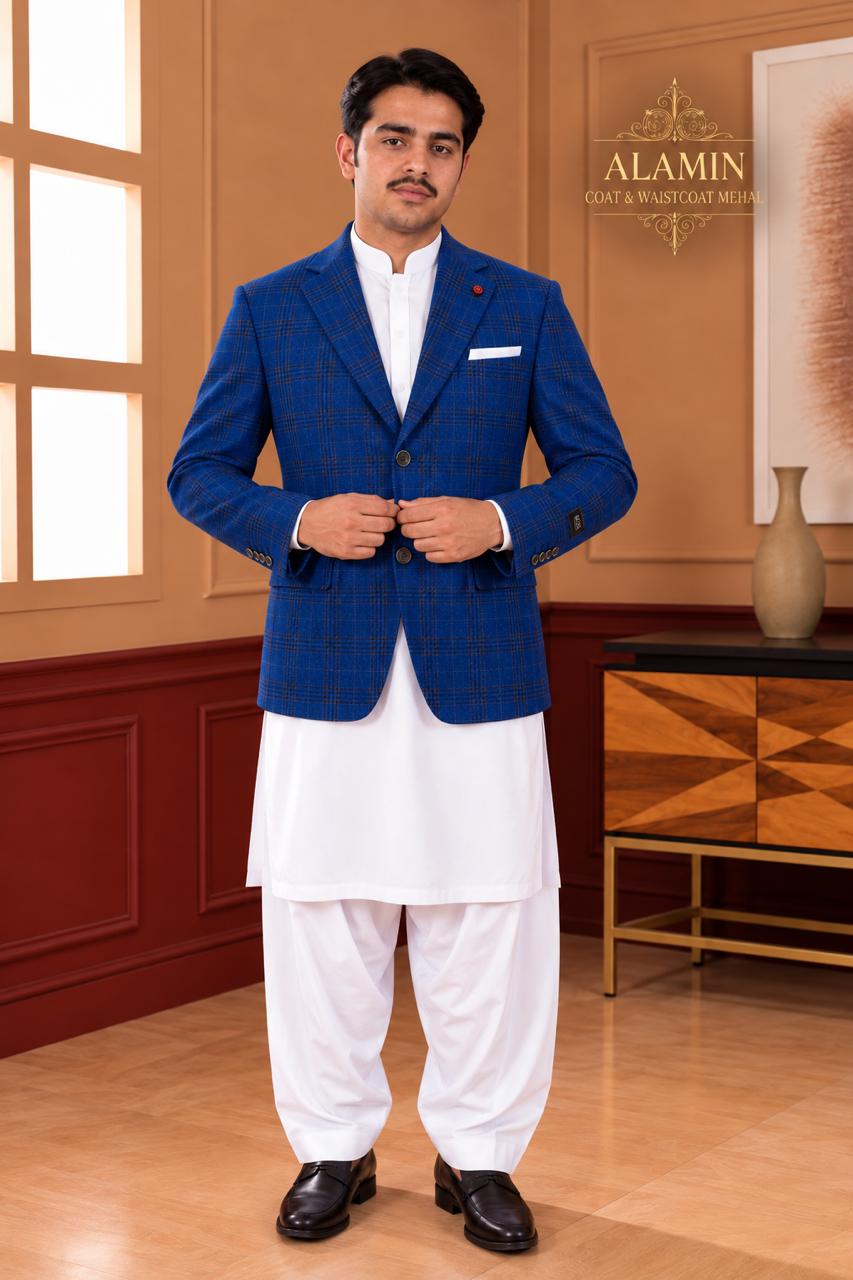 Windowpane Woollen Blazer - Al amin coat and waistcoat mehal