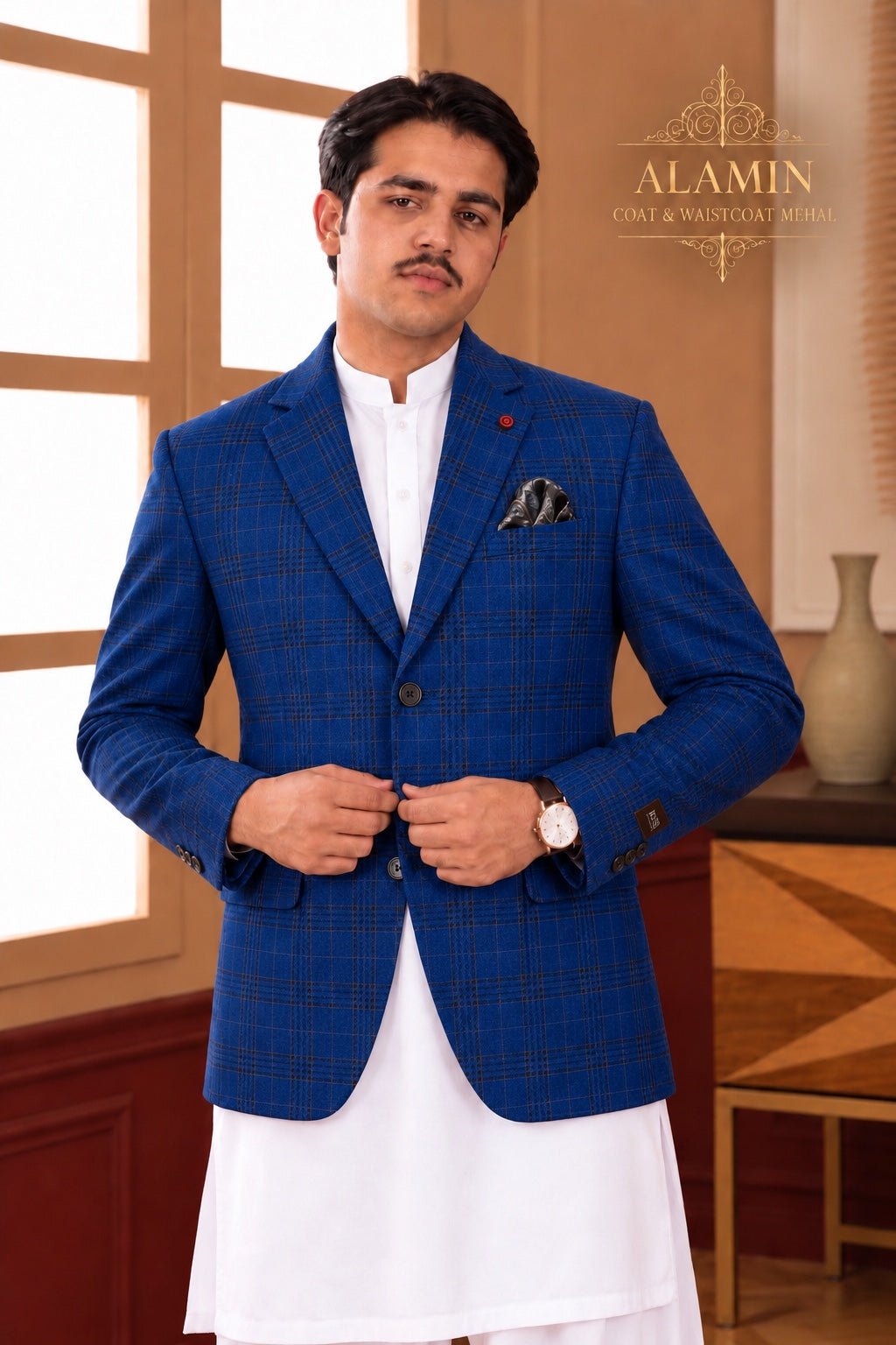 Windowpane Woollen Blazer - Al amin coat and waistcoat mehal