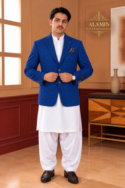 Windowpane Woollen Blazer - Al amin coat and waistcoat mehal