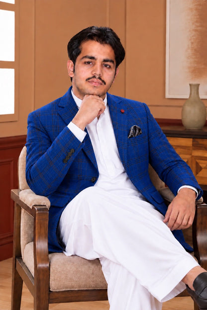 Windowpane Woollen Blazer - Al amin coat and waistcoat mehal