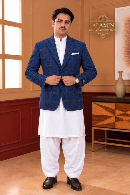 Windowpane Woollen Blazer - Al amin coat and waistcoat mehal